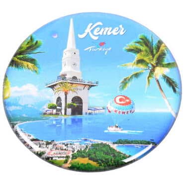 Kemer Themed Epoxy Dome Round Souvenir Fridge Magnet 67 mm - 8