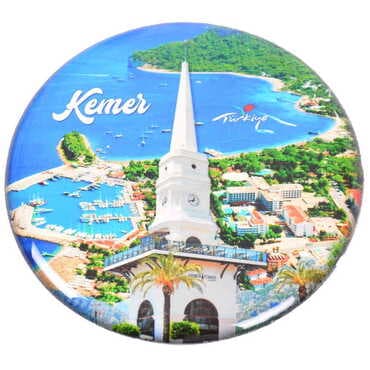 Kemer Themed Epoxy Dome Round Souvenir Fridge Magnet 67 mm - 9