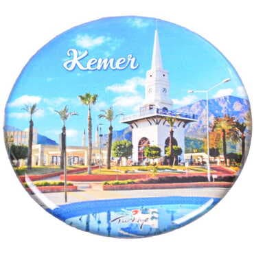 Kemer Themed Epoxy Dome Round Souvenir Fridge Magnet 67 mm - 11