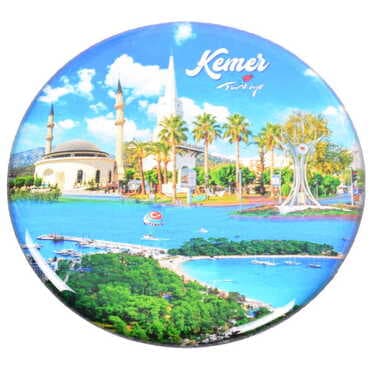 Kemer Themed Epoxy Dome Round Souvenir Fridge Magnet 67 mm - 13