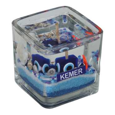 Kemer Themed Medium Square Glass Cup Gel Candle