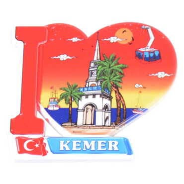 Kemer Themed Customised UV Printed Plastic Base Heart Shaped Fridge Magnet 86x62 mm