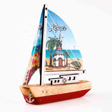 Kemer Themed Sailboat Wooden Magnet