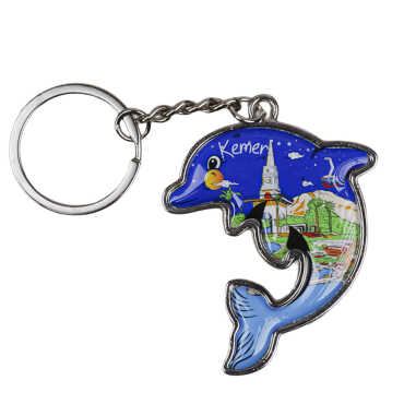 Kemer Themed Dolphin Shaped Metal Keychain
