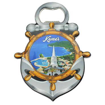 Myros - Kemer Themed Anchor Shaped Metal Magnetic Bottle Opener 105x72 mm