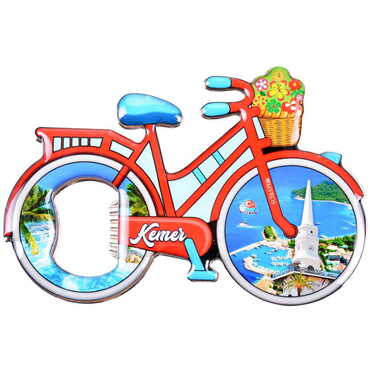 Kemer Themed Bicycle Shaped Metal Magnetic Bottle Opener 100x65 mm - Thumbnail