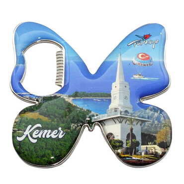 Kemer Themed Butterfly Shaped Metal Magnetic Bottle Opener 70x70 mm - Thumbnail