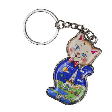 Kemer Themed Cat Shaped Metal Keychain - 5