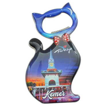 Kemer Themed Cat Shaped Metal Magnetic Bottle Opener 97x48 mm - Thumbnail