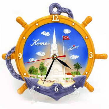 Myros - Kemer Themed Ceramic Blue Anchor Clock