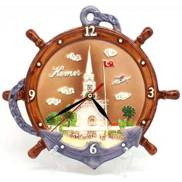 Myros - Kemer Themed Ceramic Brown Anchor Clock