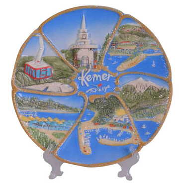 Kemer Themed Ceramic Decorative Plate 20 Cm - Myros