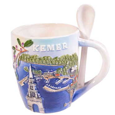 Myros - Kemer Themed Ceramic Mug with Spoon