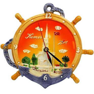 Myros - Kemer Themed Ceramic Orange Anchor Clock