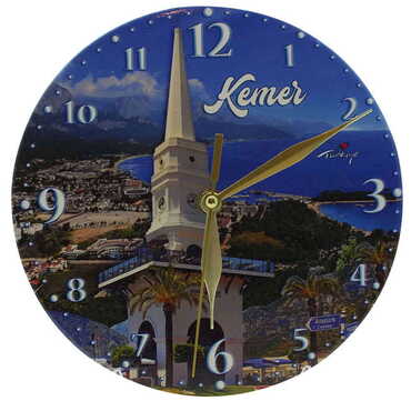 Kemer Themed Ceramic Wall Clock 20 Cm - Thumbnail