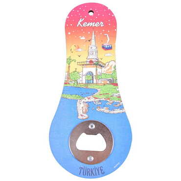 Myros - Kemer Themed Classic Shaped Printed MDF Wooden Bottle Opener 170x79 mm