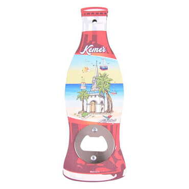 Myros - Kemer Themed Coke Bottle Shaped Printed MDF Wooden Bottle Opener 200x66 mm