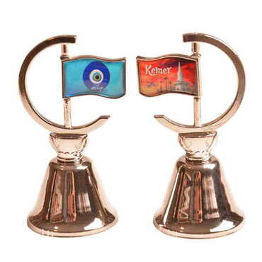 Kemer Themed Collectible Souvenir Double Face Metal Spinner Flag Bell 44x96 mm - Thumbnail