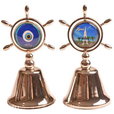 Myros - Kemer Themed Collectible Souvenir Double Face Metal Spinner Rudder Bell - Bronze Color