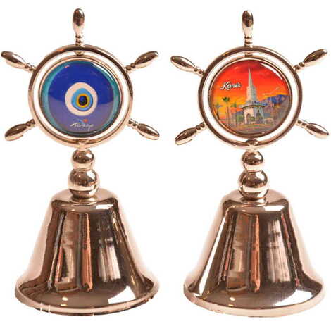 Kemer Themed Collectible Souvenir Double Face Metal Spinner Rudder Bell - Bronze Color - 5