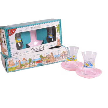 Myros - Kemer Themed Colored Tea Glass Set Of 2 Pcs