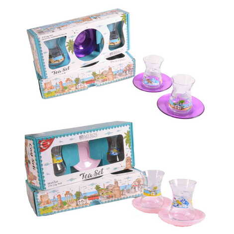 Kemer Themed Colored Tea Glass Set Of 2 Pcs - 2