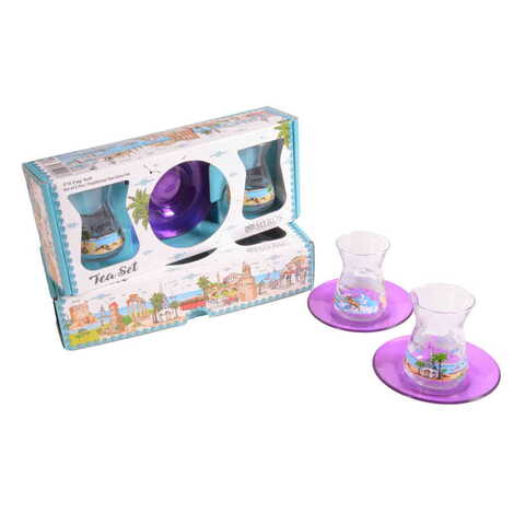 Kemer Themed Colored Tea Glass Set Of 2 Pcs - 4