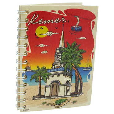 Kemer Themed Custom Printed Wood Cover Notebook 120x170 mm - Thumbnail