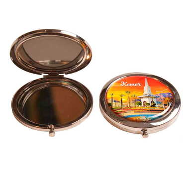 Kemer Themed Customised Metal Epoxy Travel Make Up Compact Mirror 70x11 mm - Thumbnail