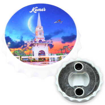 Myros - Kemer Themed Customised UV Printed Bottle Cap Shaped Plastic Base Bottle Opener 58x15 mm