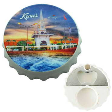 Kemer Themed Customised Uv Printed Bottle Cap Shaped Plastic Base Bottle Opener 63x15 mm - Thumbnail