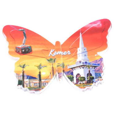 Myros - Kemer Themed Customised UV Printed Plastic Base Butterfly Shaped Fridge Magnet 80x58 mm