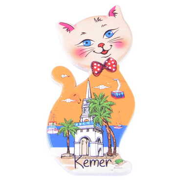 Kemer Themed Customised UV Printed Plastic Base Cat Shaped Fridge Magnet 43x87 mm - Thumbnail