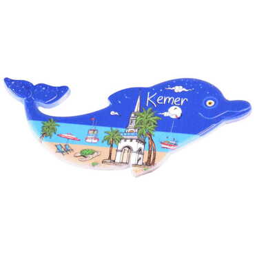 Kemer Themed Customised UV Printed Plastic Base Dolphin Shaped Fridge Magnet 110x50 mm - Thumbnail