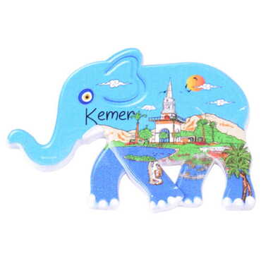 Myros - Kemer Themed Customised UV Printed Plastic Base Elephant Shaped Fridge Magnet 86x62 mm