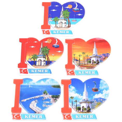 Kemer Themed Customised UV Printed Plastic Base Heart Shaped Fridge Magnet 86x62 mm - 3