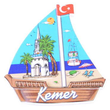 Kemer Themed Customised UV Printed Plastic Base Sail Ship Shaped Fridge Magnet 77x80 mm - Thumbnail