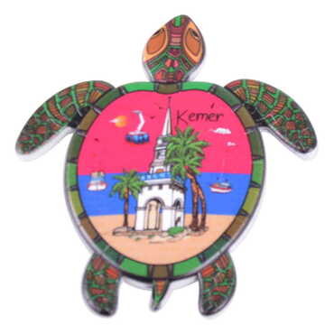 Myros - Kemer Themed Customised UV Printed Plastic Base Turtle Shaped Fridge Magnet 80x74 mm