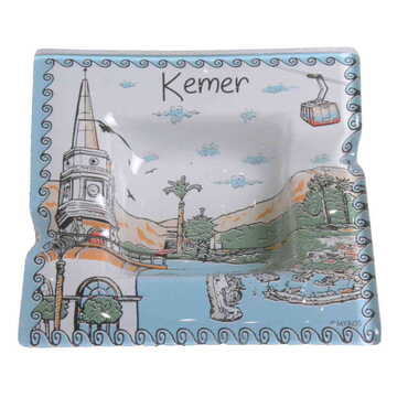 Myros - Kemer Themed Decorated Glass Ashtray 100X100 Mm