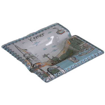 Kemer Themed Decorated Glass Ashtray 100X100 Mm - Thumbnail