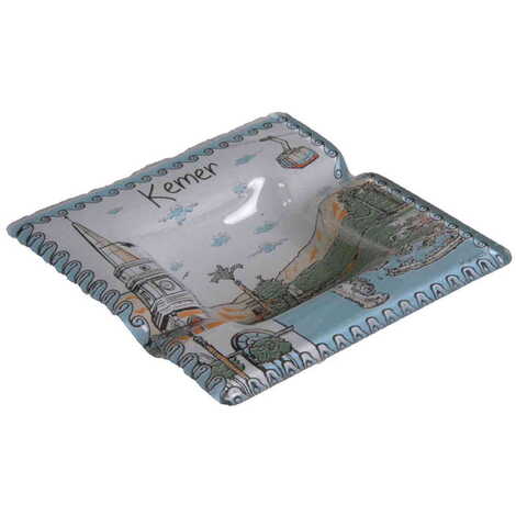 Kemer Themed Decorated Glass Ashtray 100X100 Mm