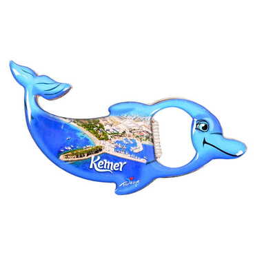 Myros - Kemer Themed Dolphin Shaped Metal Magnetic Bottle Opener 102x67 mm