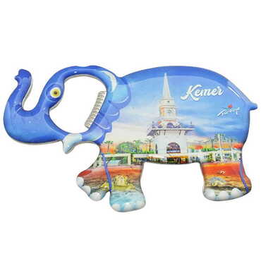 Kemer Themed Elephant Shaped Metal Magnetic Bottle Opener 100x60 mm - Thumbnail