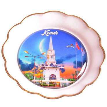 Kemer Themed Epoxy Dome Plate Shaped Souvenir Fridge Magnet 73 mm - 16