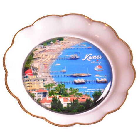 Kemer Themed Epoxy Dome Plate Shaped Souvenir Fridge Magnet 73 mm - 21