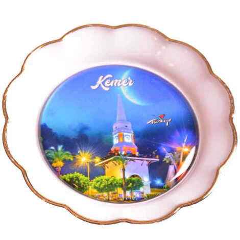 Kemer Themed Epoxy Dome Plate Shaped Souvenir Fridge Magnet 73 mm - 22
