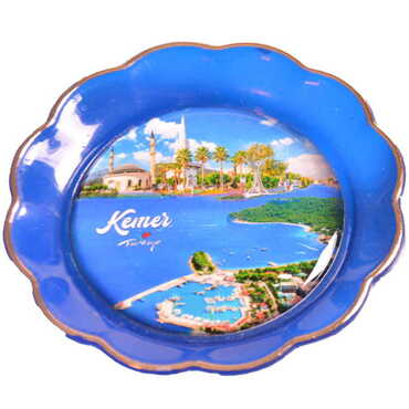 Kemer Themed Epoxy Dome Plate Shaped Souvenir Fridge Magnet 73 mm - Thumbnail