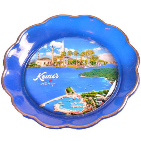 Kemer Themed Epoxy Dome Plate Shaped Souvenir Fridge Magnet 73 mm