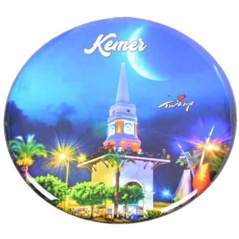 Kemer Themed Epoxy Dome Round Souvenir Fridge Magnet 67 mm - 5