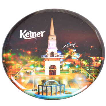 Myros - Kemer Themed Epoxy Dome Round Souvenir Fridge Magnet 67 mm